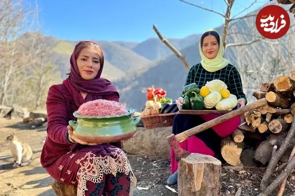 ببینید| غذای روستایی در ایران؛ پخت دلمه با کلم، گوجه فرنگی؛ فلفل و بادمجان در طبیعت