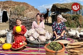 ببینید؛ غذای روستایی در ایران؛ مرغ سوخاری با سیب زمینی و پخت نان تنوری