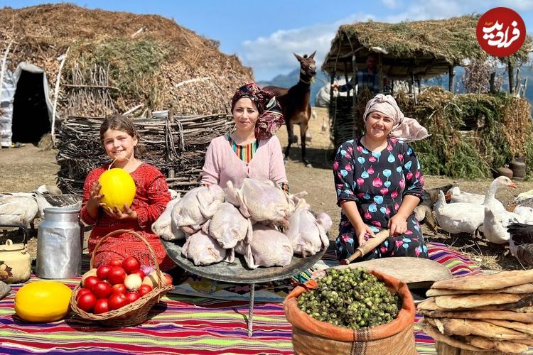 ببینید؛ غذای روستایی در ایران؛ مرغ سوخاری با سیب زمینی و پخت نان تنوری