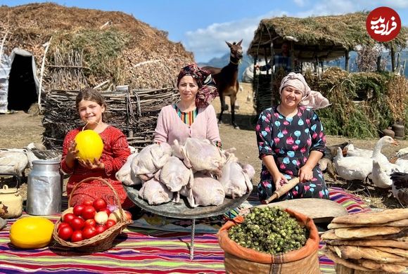ببینید؛ غذای روستایی در ایران؛ مرغ سوخاری با سیب زمینی و پخت نان تنوری