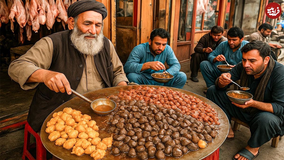 ببینید؛ غذای خیابانی در پاکستان؛ پخت غذا با جگر گوسفندی در پیشاور
