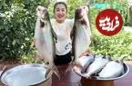 ببینید| غذای روستایی در کامبوج؛ پخت دو غذای سنتی با ماهی های بزرگ رودخانه ای