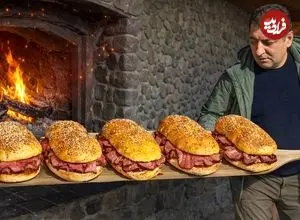 ببینید| غذای روستایی در آذربایجان؛ تهیه ساندویچ فرانسوی با گوشت گاو در روستا