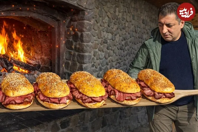 ببینید| غذای روستایی در آذربایجان؛ تهیه ساندویچ فرانسوی با گوشت گاو در روستا