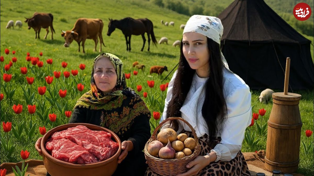 ببینید؛ غذای روستایی در گیلان؛ پخت یک قرمه سبزی اصیل در طبیعت