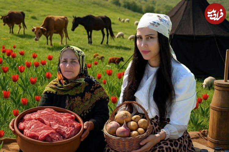 ببینید؛ غذای روستایی در گیلان؛ پخت یک قرمه سبزی اصیل در طبیعت