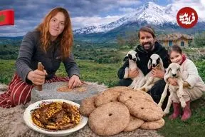 ببینید| غذای روستایی در مراکش؛ پخت نان سنتی و کله پاچه در طبیعت روستا