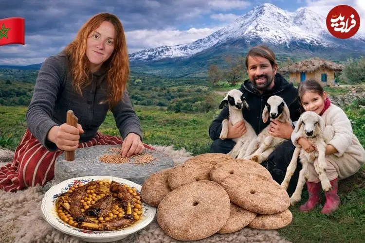 ببینید| غذای روستایی در مراکش؛ پخت نان سنتی و کله پاچه در طبیعت روستا