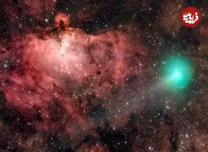 تصویر خیره‌کننده یک دنباله‌دار در کنار ستون‌های آفرینش