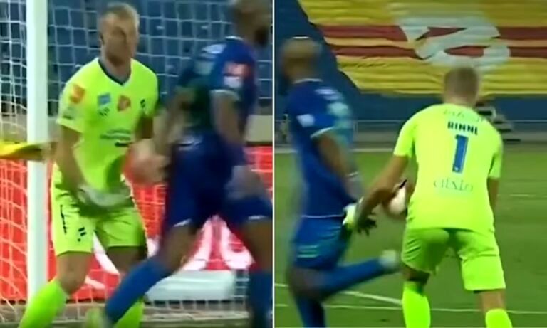 (ویدئو) احمقانه‌ترین پنالتی تاریخ؛ مدافع توپ را در دستان دروازه‌بان خودی لمس کرد 