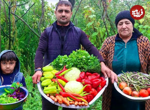 (ویدئو) غذای روستایی در آذربایجان؛ تهیه ترشی کلم و سالاد لوبیا