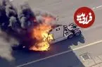 ببینید؛ آتش گرفتن یک کامیون در جاده