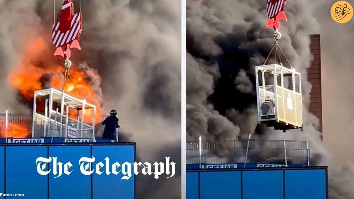 (ویدئو) لحظه نفس‌گیر نجات یک کارگر از میان آتش