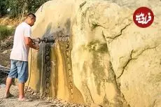 ببینید| فرآیند دیدنی ساخت یک پناهگاه در دل یک تخته سنگ بزرگ در چین