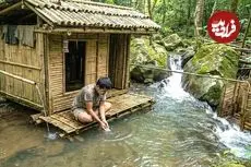 ببینید| فرآیند ساخت یک کلبه زیبا کنار رودخانه با بامبو در اندونزی