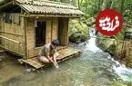 ببینید| فرآیند ساخت یک کلبه زیبا کنار رودخانه با بامبو در اندونزی