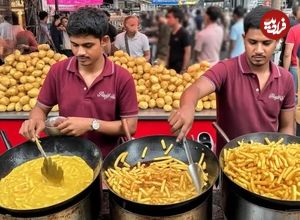 ببینید؛ غذای خیابانی در پاکستان؛ سیب زمینی سرخ کرده با سس و پنیر در لاهور