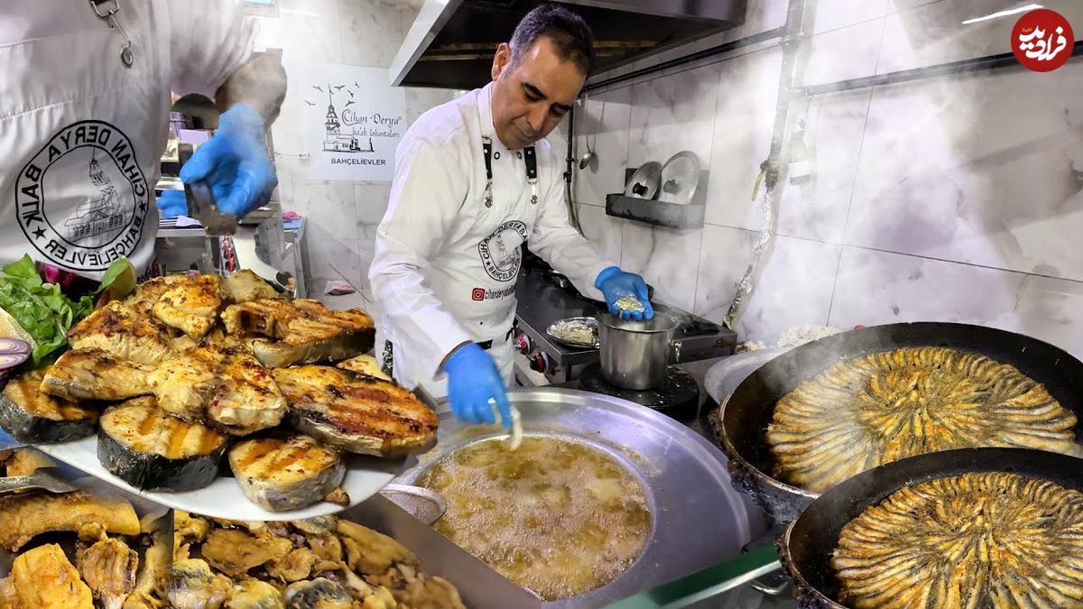 ببینید؛ غذای خیابانی در ترکیه؛ پخت انواع غذا با ماهی در استانبول
