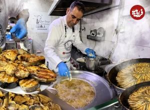 ببینید؛ غذای خیابانی در ترکیه؛ پخت انواع غذا با ماهی در استانبول