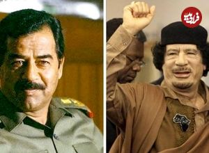 عکس| سفر در زمان؛ «سرهنگ قذافی» در حال خوش و بش با «صدام»؛ سال 1347