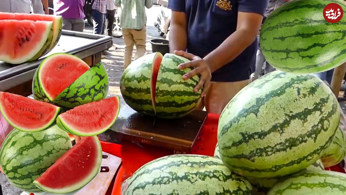 ببینید؛ برش زدن ماهرانه و دیدنی «هندوانه» به روش میوه فروش هندی
