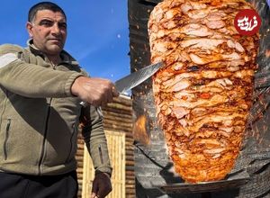 ببینید؛ غذای روستایی در آذربایجان؛ تهیه شاورمای مرغ در هوای برفی کوهستان