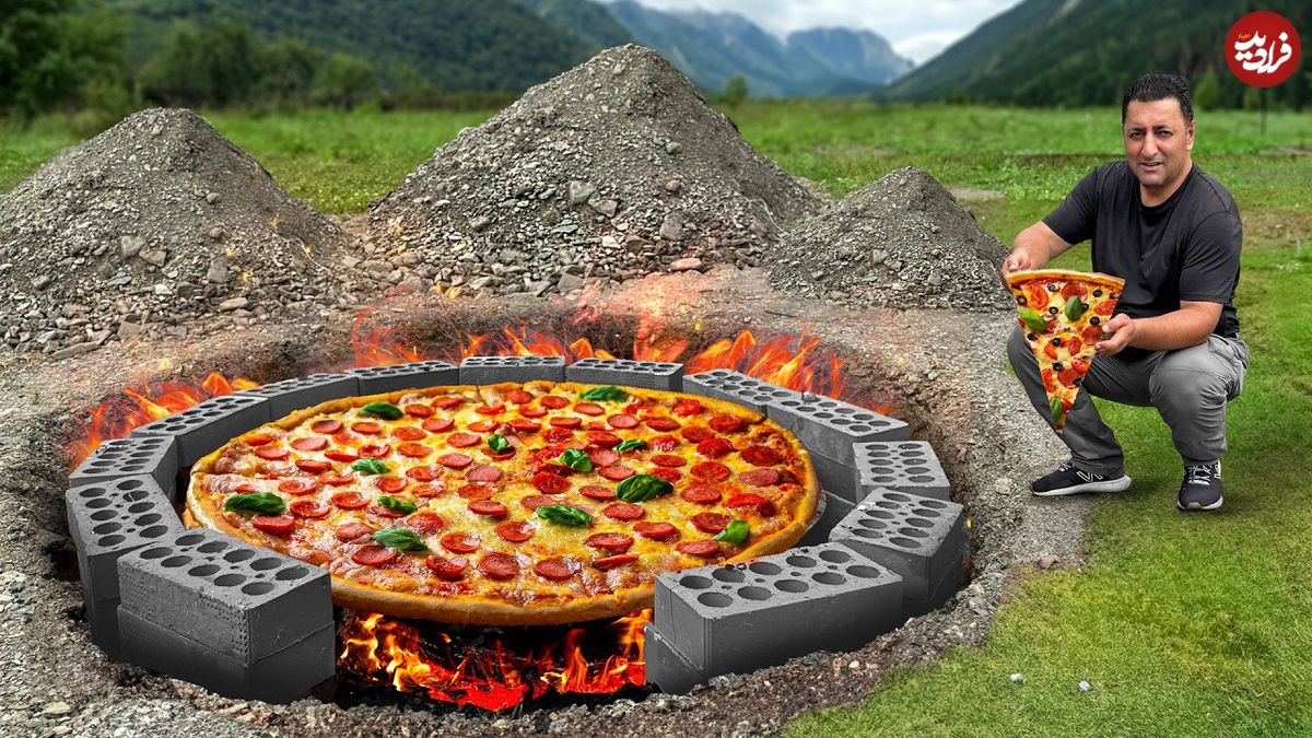 ببینید؛ غذای روستایی در آذربایجان؛ پخت پیتزای غول پیکر در تنور زیر زمینی