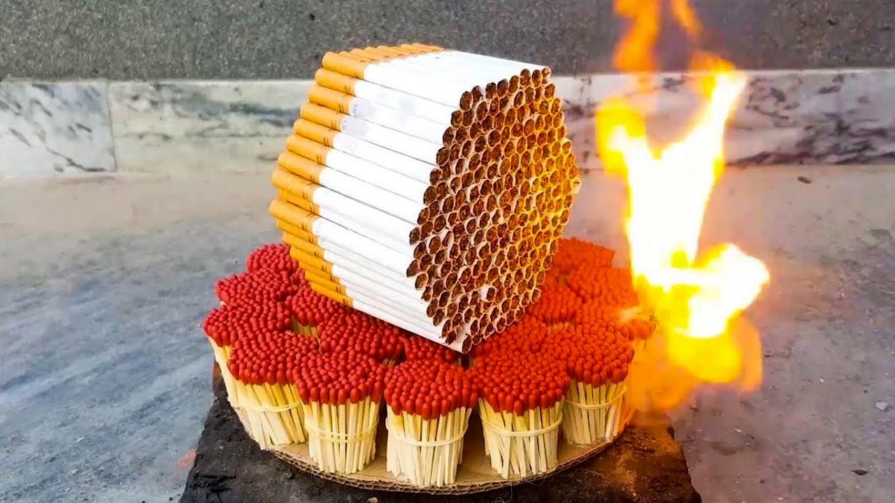 (ویدئو) اگر 100 نخ سیگار را روی 1000 چوب کبریت بگذارید، چه اتفاقی می افتد؟