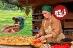 ببینید| غذای روستایی در آذربایجان؛ پخت یک پیتزای خانگی غول پیکر در طبیعت