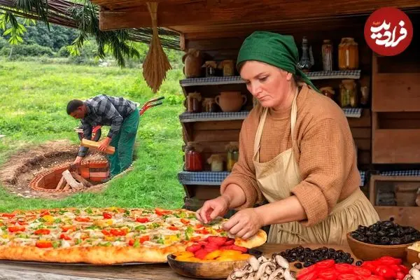 ببینید| غذای روستایی در آذربایجان؛ پخت یک پیتزای خانگی غول پیکر در طبیعت