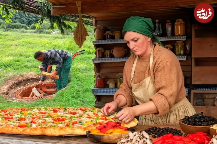 ببینید| غذای روستایی در آذربایجان؛ پخت یک پیتزای خانگی غول پیکر در طبیعت
