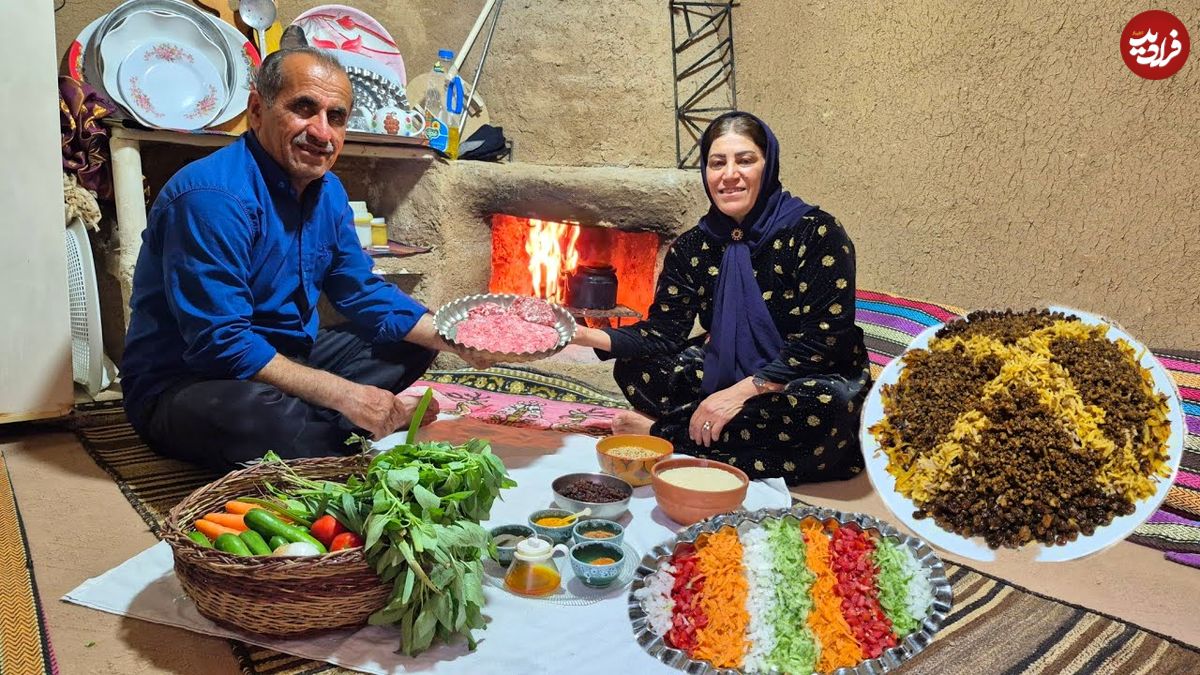 ببینید؛ غذای روستایی در ایران؛ پخت عدس پلو و تهیه سالاد توسط زوج روستایی