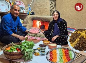 ببینید؛ غذای روستایی در ایران؛ پخت عدس پلو و تهیه سالاد توسط زوج روستایی