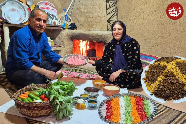 ببینید؛ غذای روستایی در ایران؛ پخت عدس پلو و تهیه سالاد توسط زوج روستایی