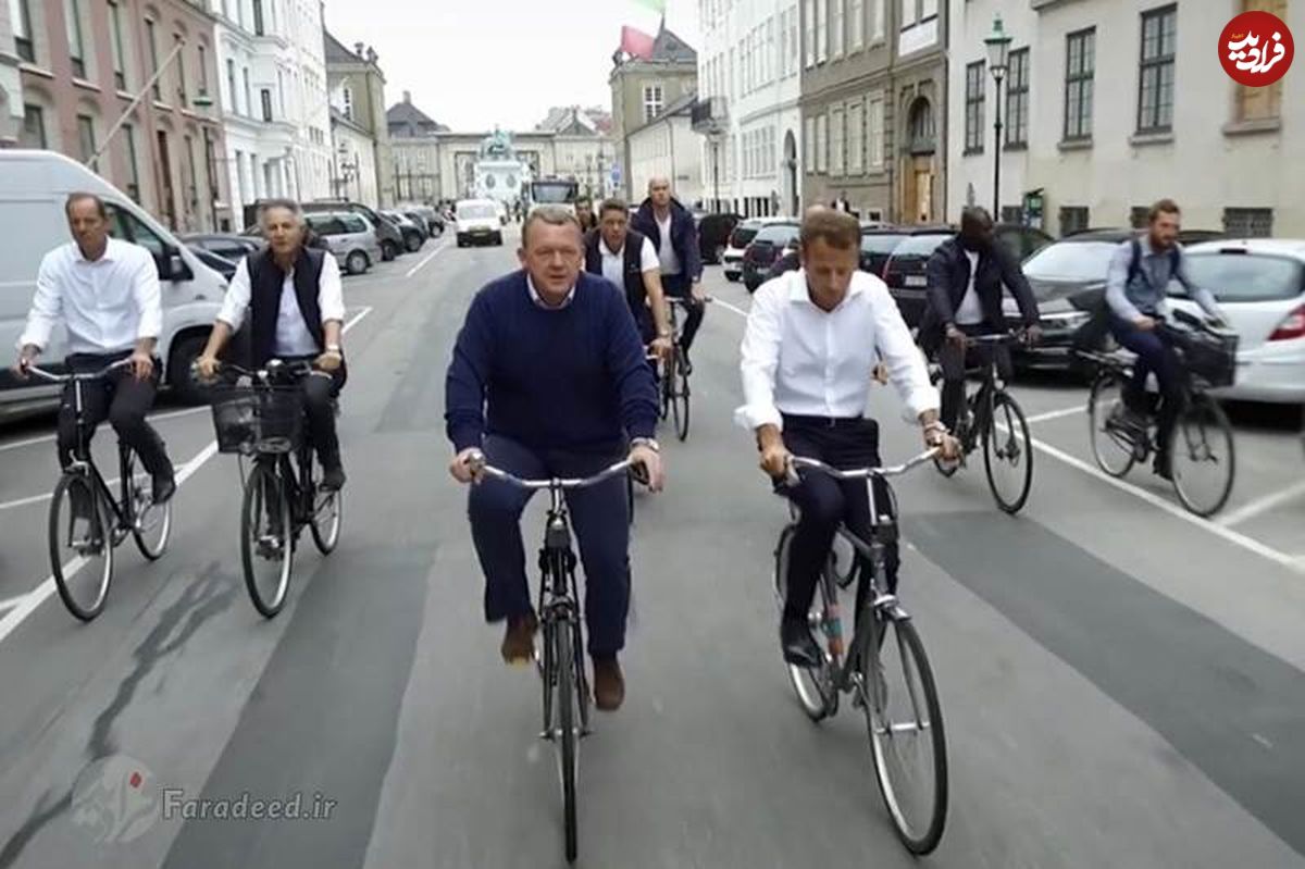 تصاویر/ دوچرخه سواری رئیس جمهور فرانسه در دانمارک