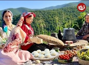 (ویدئو) پخت «نان لواش و آبگوشت» توسط مادر و دختران روستایی گیلانی