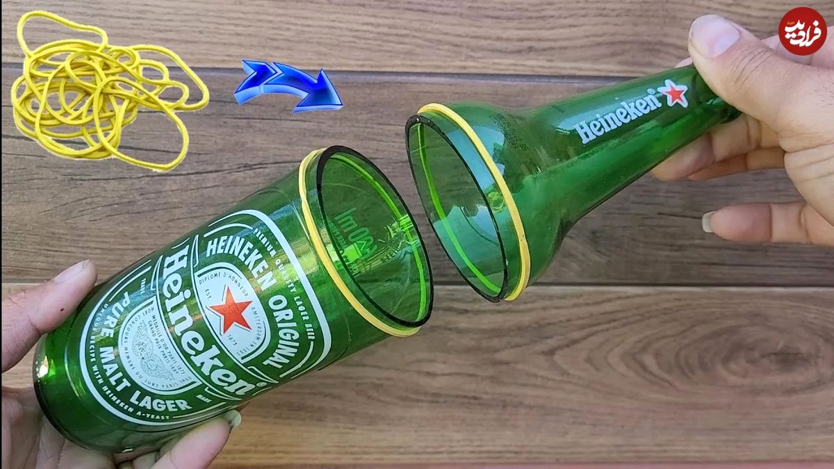 (ویدئو) یک روش حیرت انگیز برای برش زدن بطری شیشه ای با کش پلاستیکی 