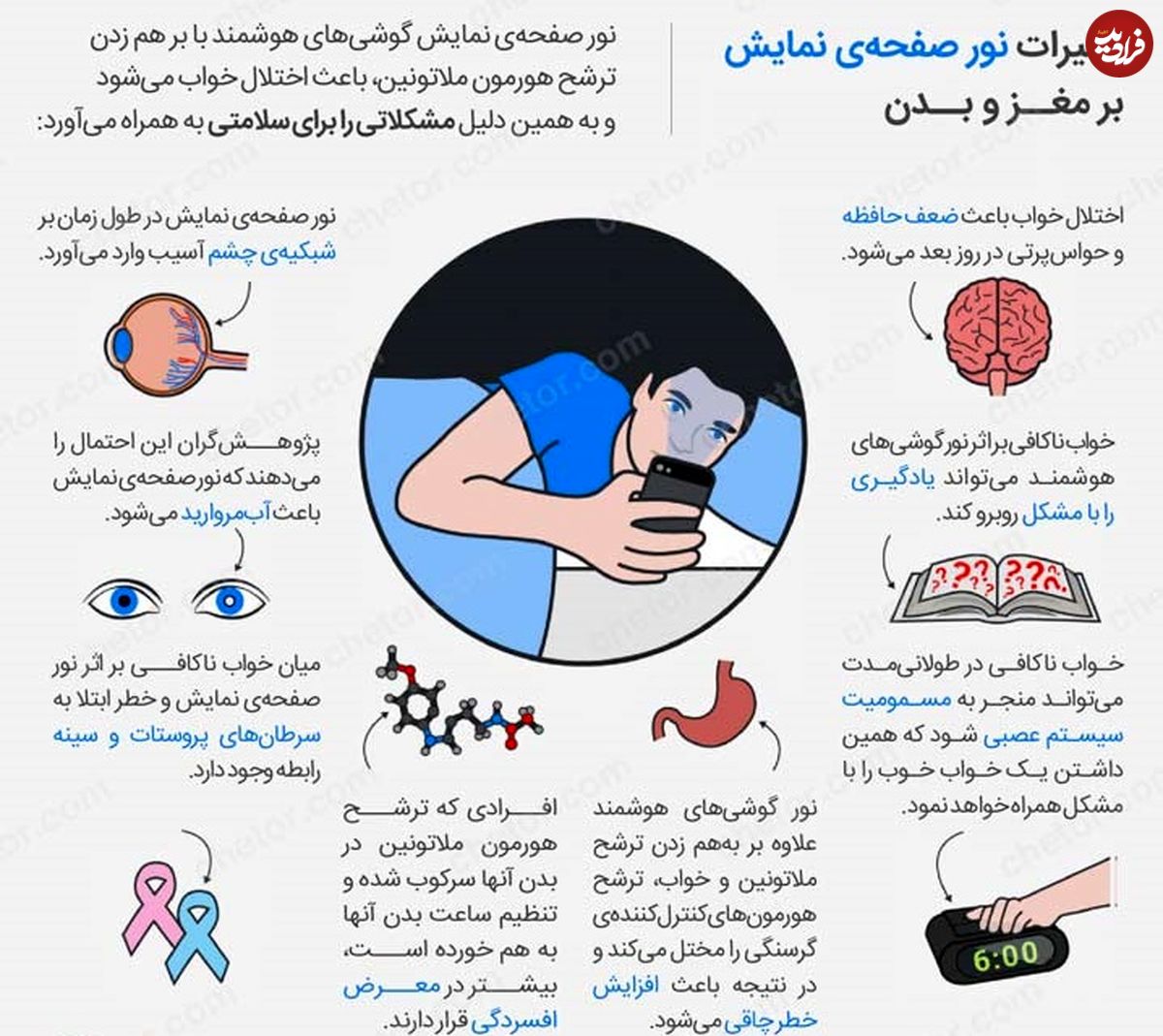 اینفوگرافی/ تأثیر نور صفحه نمایش بر مغز