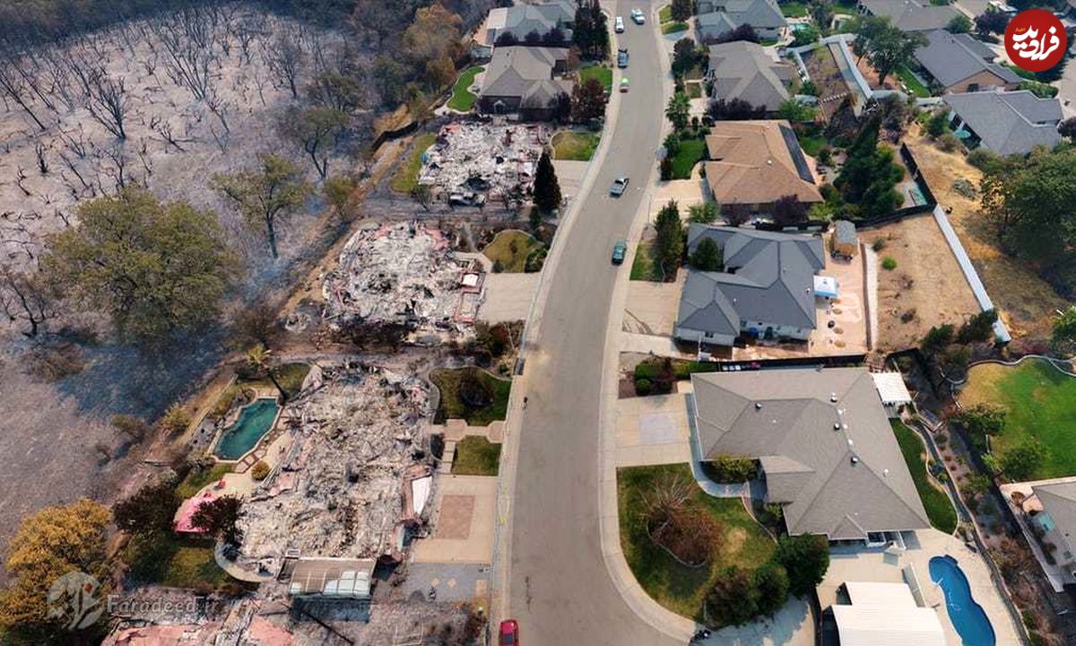 تصاویر/ ویرانی شهر کالیفرنیا در اثر آتش سوزی