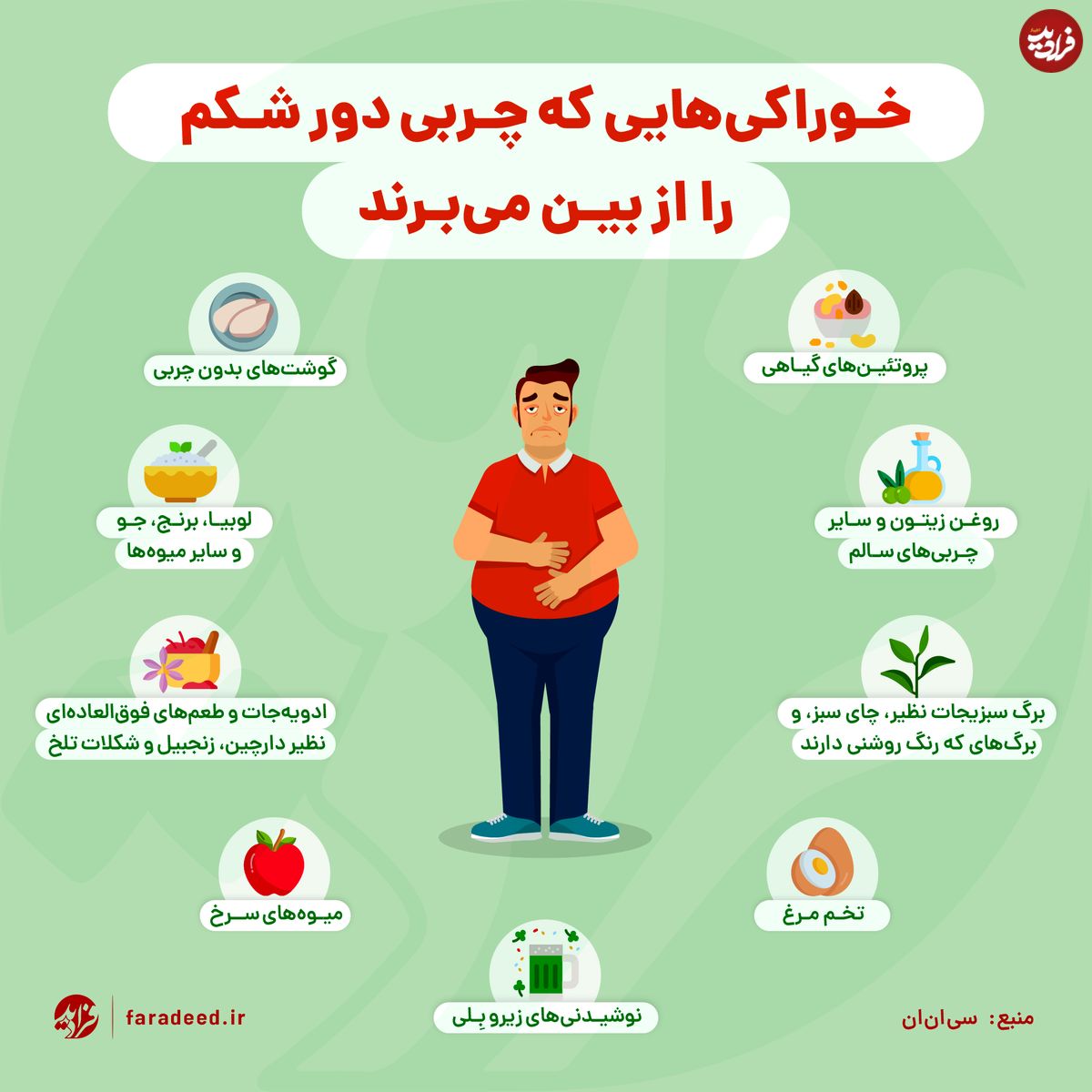 اینفوگرافی/ غذاهایی که چربی دور شکم را از بین میبرند!