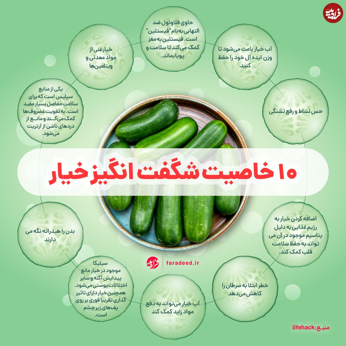 اینفوگرافی/۱۰ خاصیت شگفت انگیز خیار