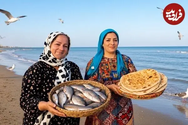 ببینید| غذای روستایی در ایران؛ کباب کردن ماهی کپور و پخت نان در ساحل دریای خزر