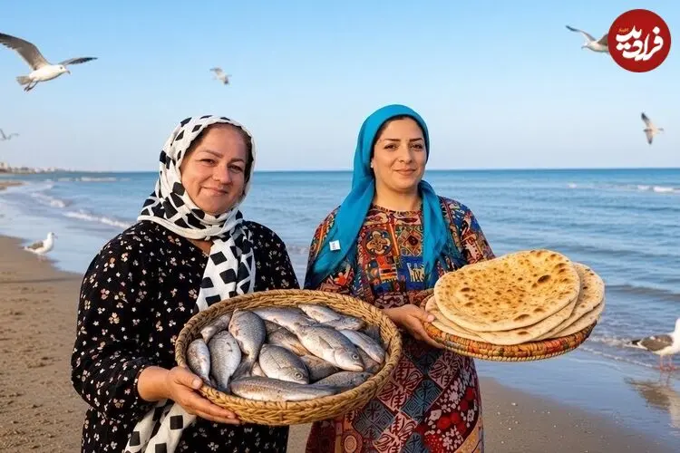 ببینید| غذای روستایی در ایران؛ کباب کردن ماهی کپور و پخت نان در ساحل دریای خزر