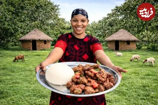 ببینید| غذای روستایی در کنیا؛ پخت یک غذای با گوشت کله پاچه بز در جنگل