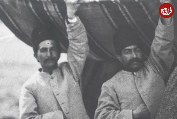عکس| سفر زمان؛ «امین همایون و علی آقا» در حال نگه داشتن سایبان «ناصرالدین شاه» در کوهستان