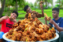 ببینید؛ غذای روستایی در هند؛ پخت چلو گوشت با گوشت  و قلم گاو در روستا