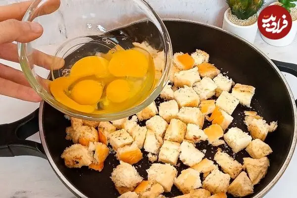 ببینید| طرز تهیه یک غذای ساده با 4 تخم مرغ و یک نان باگت