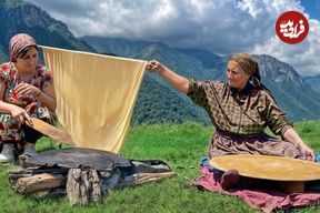 ببینید؛ غذای روستایی در آذربایجان؛ پخت نان لواش، کباب و تهیه رب گوجه در طبیعت