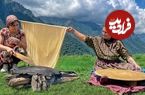 ببینید؛ غذای روستایی در آذربایجان؛ پخت نان لواش، کباب و تهیه رب گوجه در طبیعت
