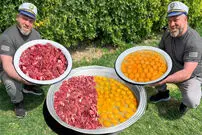 (ویدئو) غذای روستایی در آذربایجان؛ نحوه پخت دل و جگر مرغ با 100 عدد تخم مرغ
